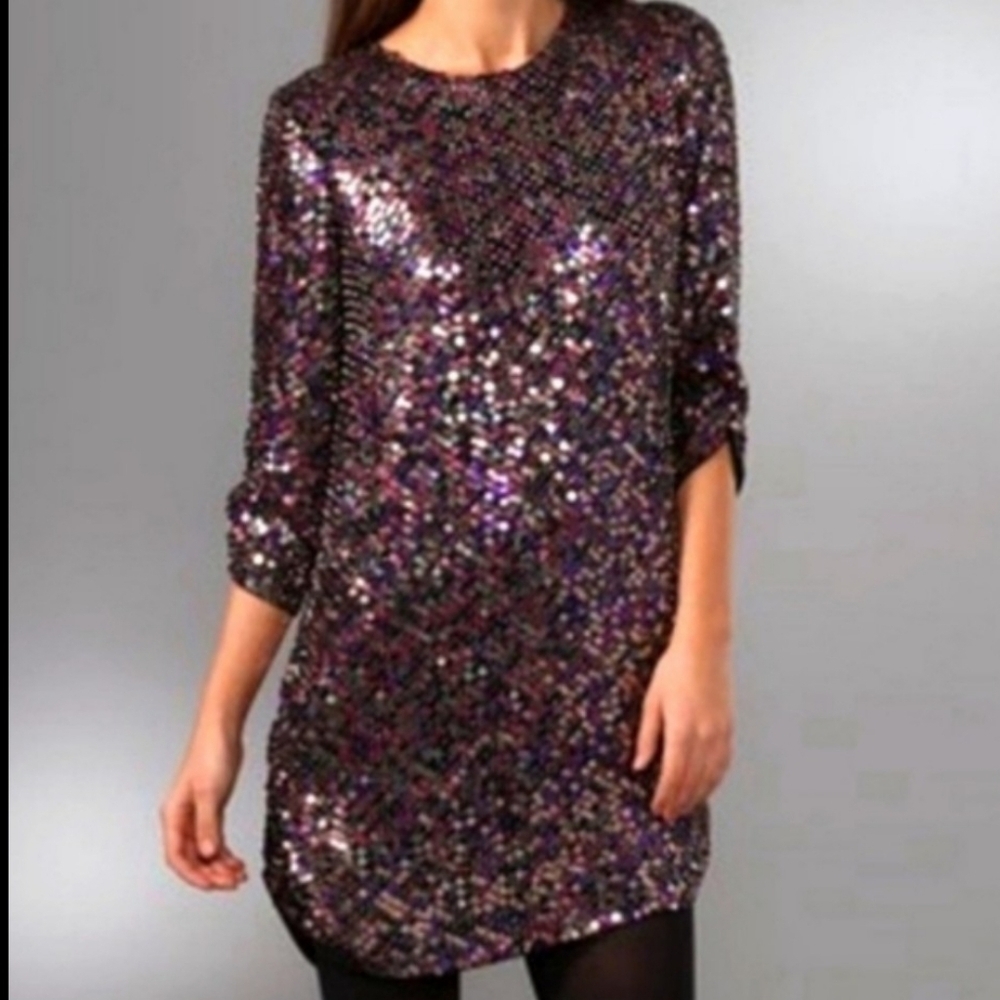 Parker NY Sequin Black Copper Dress Silk Evening Special Occasion - Picture 14 of 16